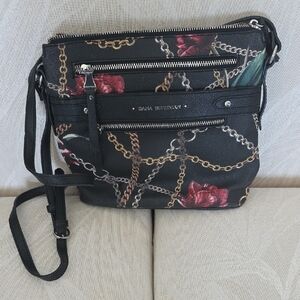 Dana Buchman Black Chain and Floral Crossbody Bag